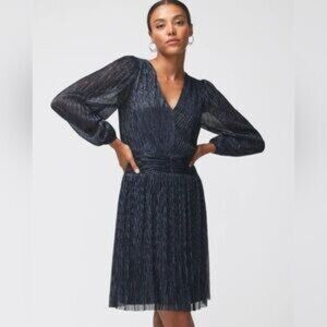 WHBM Metallic Sparkle Pleated‎ Mini Dress | Size Medium